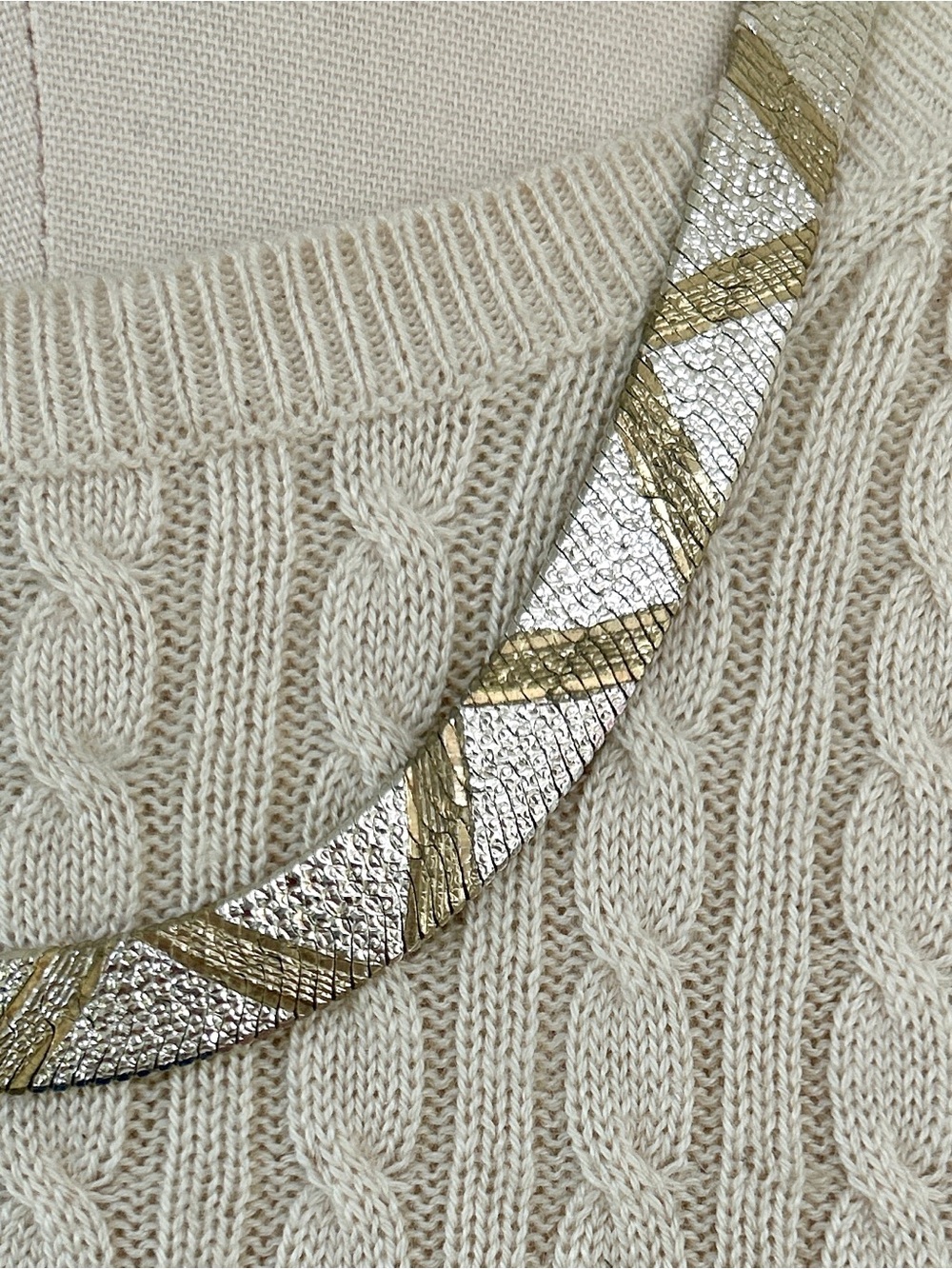 Vintage Milor Two Tone Wide Herringbone Sterling Silver Necklace